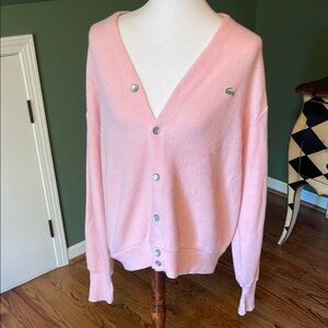 Vintage 70’ Lacoste Women's Pink Cardigan Sweater